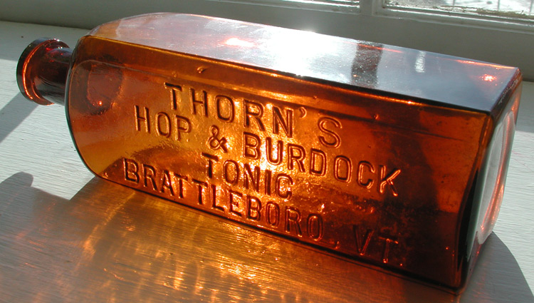 antique old vermont medicine bottle thorns brattleborro tonic bitters bottle