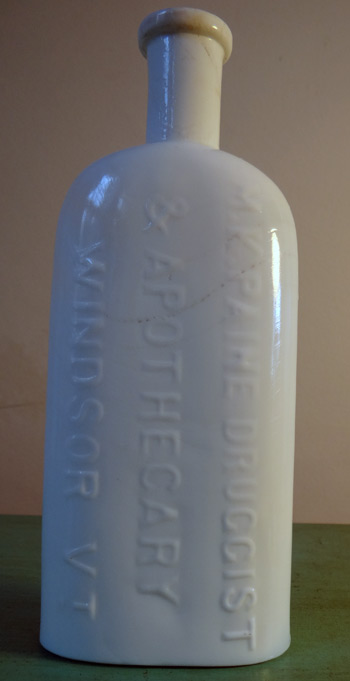 Antique milk glass bottle windsor vermont paine 